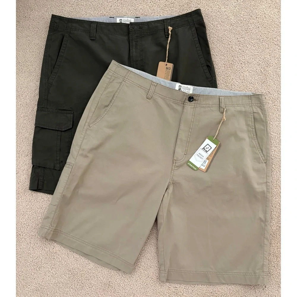 NWT Bundle - Alpine Design Men Shorts Size 40 Green Tan Cargo Chino Media Pocket